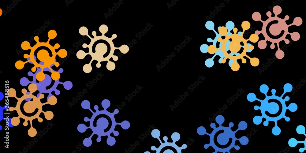 Dark blue, yellow vector backdrop with virus symbols. Dark blue, yellow vector backdrop with virus symbols.