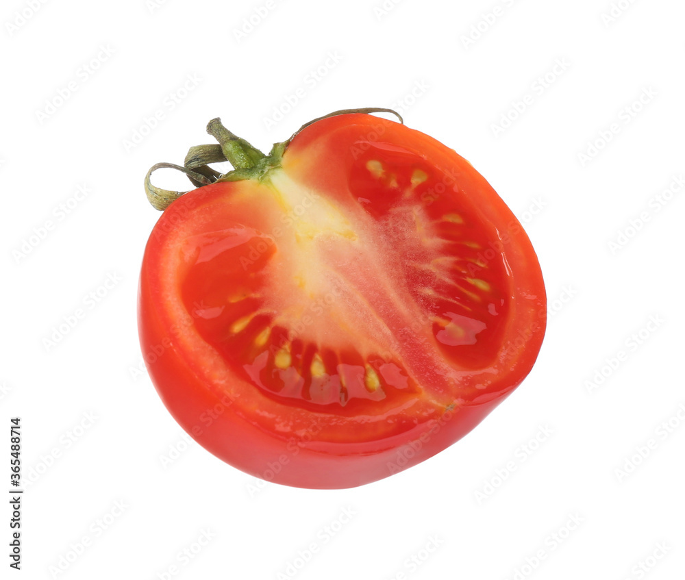 Half of tasty raw tomato isolated on white Half of tasty raw tomato isolated on white
