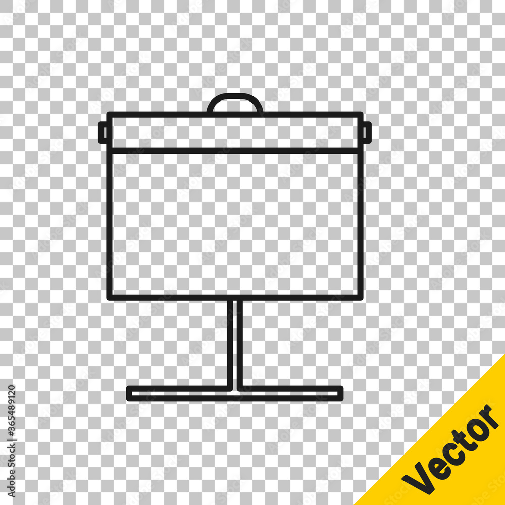 Black line Projection screen icon isolated on transparent background. Business presentation visual content like slides, infographics and video. Vector Illustration.