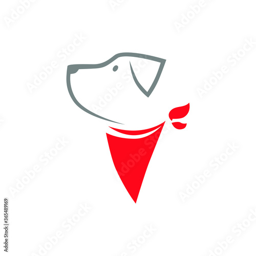 Cartoon dog with red bandana portrait symbol on white backdrop. Design element
