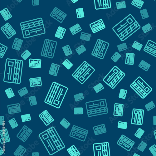 Green line Movie clapper icon isolated seamless pattern on blue background. Film clapper board. Clapperboard sign. Cinema production or media industry. Vector Illustration.