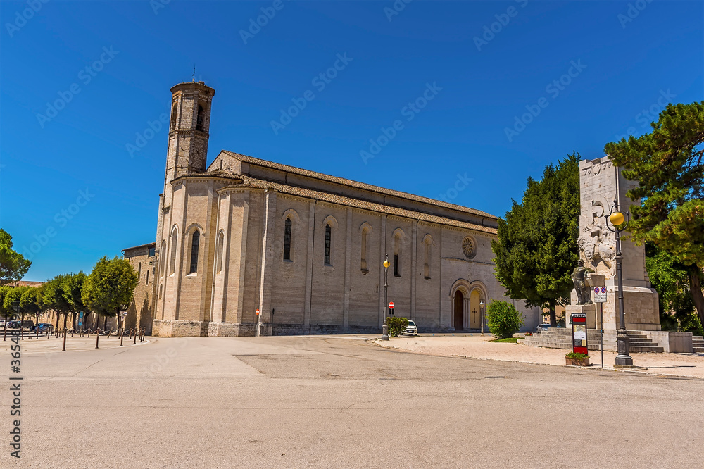 Obraz premium A view across a church square in the cathedral city of Gubbio, Italy in summer