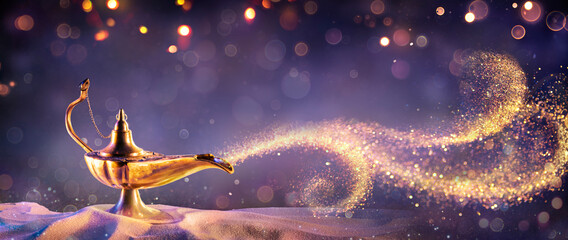 Wish Lamp - Genie Coming Out Of The Bottle
