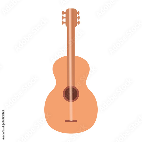 classical wooden guitar, string plucked musical instrument vector illustration design