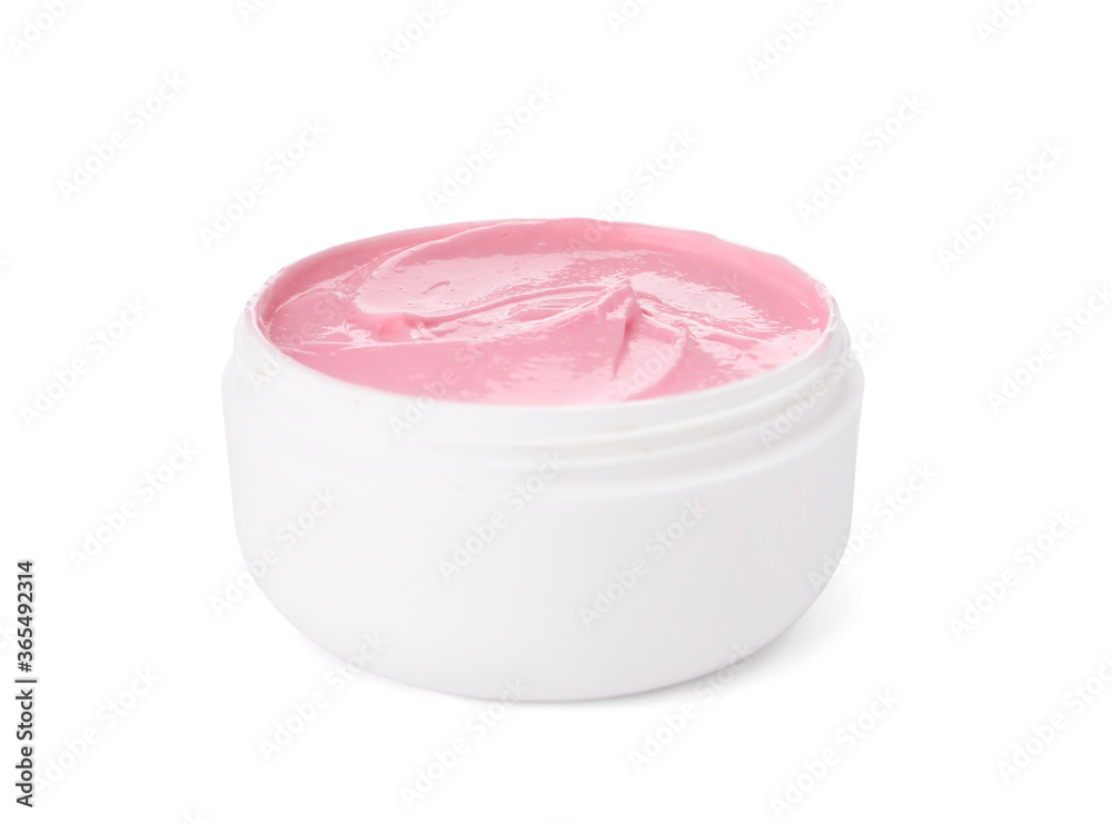 Jar with natural pomegranate facial mask isolated on white Jar with natural pomegranate facial mask isolated on white