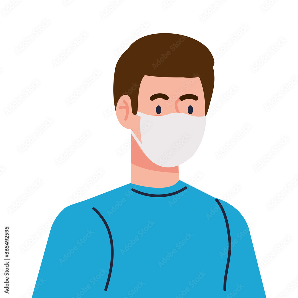 man wearing protective medical mask against covid 19 on white background vector illustration design