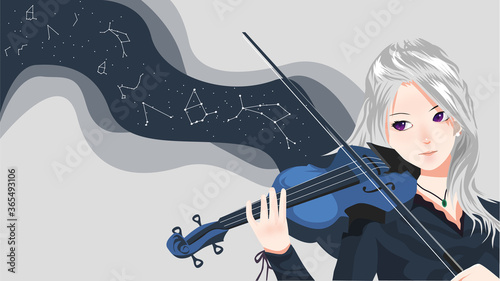 Celestial violin woman illustration