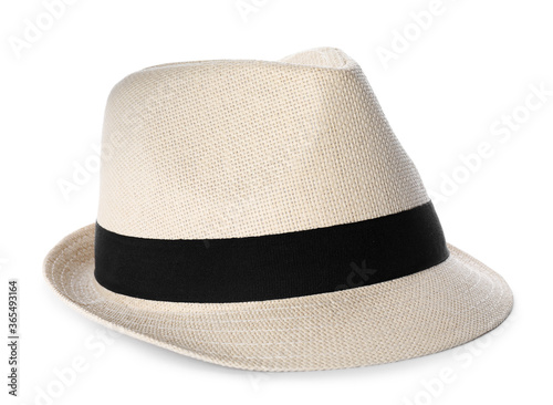 Stylish hat isolated on white. Beach accessory