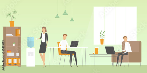 Employees working in office. Vector illustration.