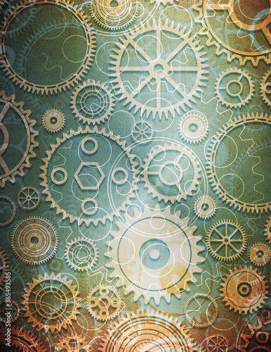grunge background with gears and cog