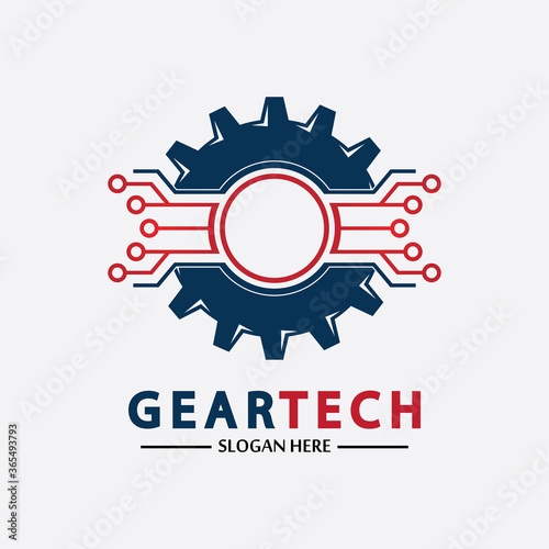 Tech gear logo vector design template. Technology Logo Template Design Vector, Emblem, Design Concept, Creative Symbol, Icon