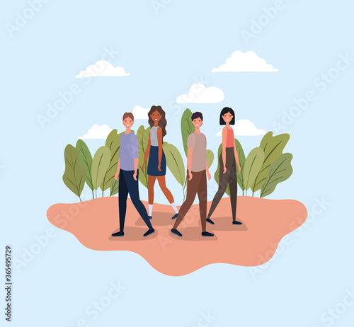 women and men walking at park design, Outdoor activity and season theme Vector illustration