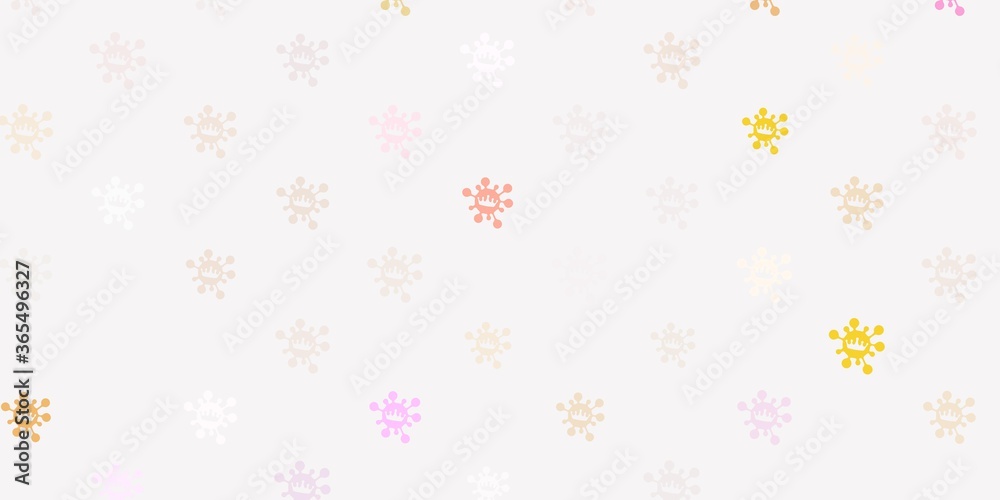Light pink, yellow vector background with covid-19 symbols. Light pink, yellow vector background with covid-19 symbols.