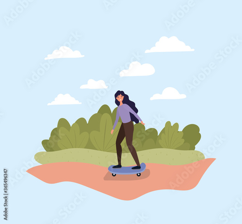 girl on skateboard at park design, Outdoor activity and season theme Vector illustration