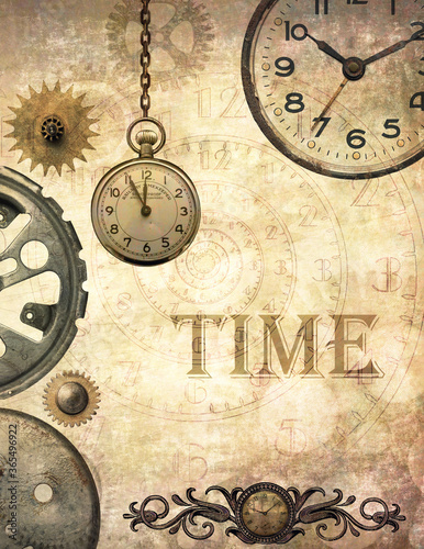 Vintage clock on grunge background