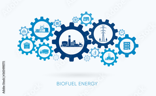 biofuel energy, biofuel power plant with gear icon