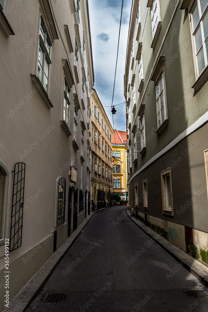 Narrow Alley With Historic Houses In The Inner City Of Vienna In Austria