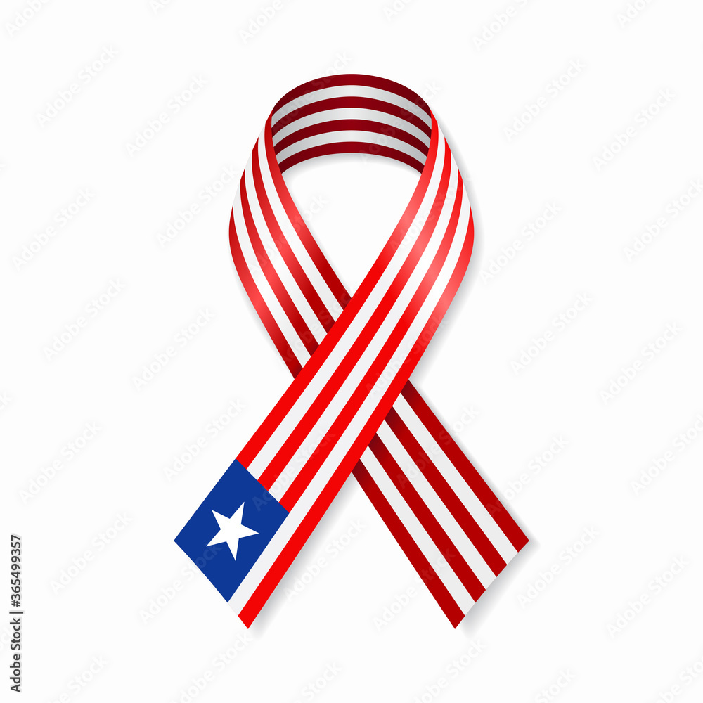 Fototapeta premium Liberian flag stripe ribbon on white background. Vector illustration.