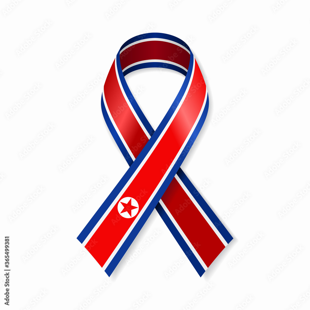 Obraz premium North Korean flag stripe ribbon on white background. Vector illustration.