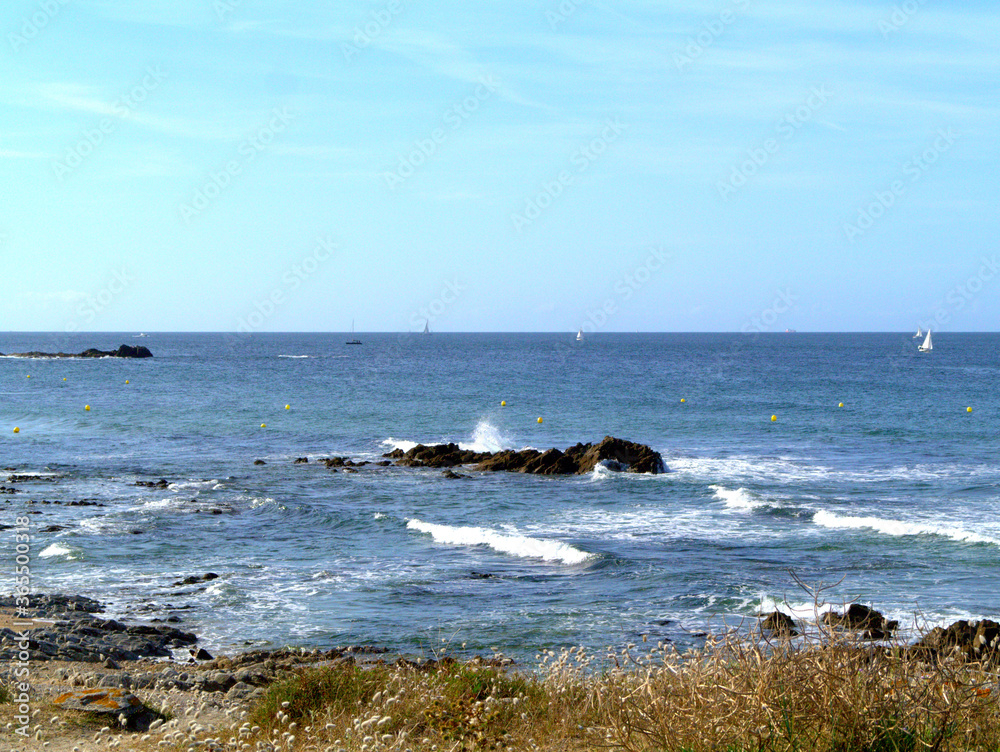 Rocky shoreline on the French Atlantic coast.