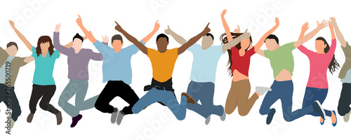 Seamless pattern of jumping group of people. Vector illustration