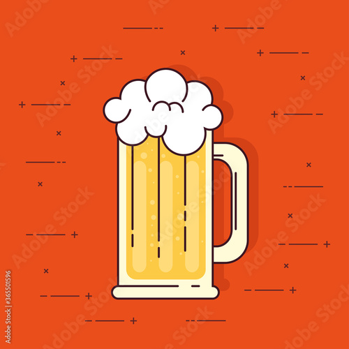 mug of beer with froth on orange background vector illustration design