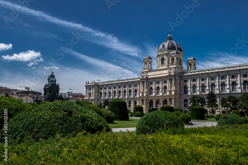 Historic Building Of The Museum Of Natural History Beneath The Sculpture And Memorial For Empress Maria Theresia In The Inner City Of Vienna In Austria