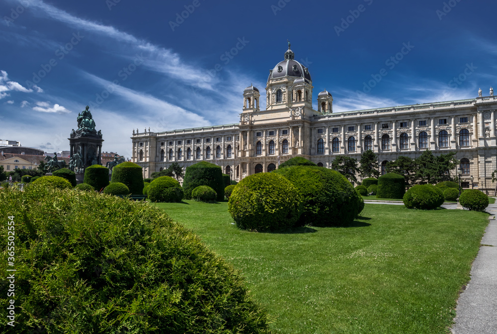 Historic Building Of The Museum Of Natural History Beneath The Sculpture And Memorial For Empress Maria Theresia In The Inner City Of Vienna In Austria