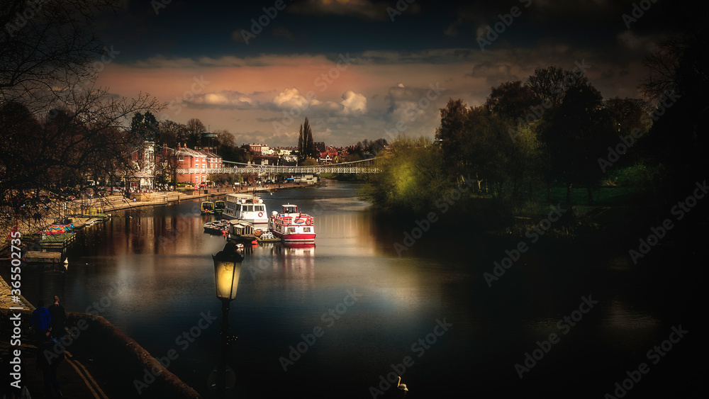 Evening view along the River Dee, Chester, England