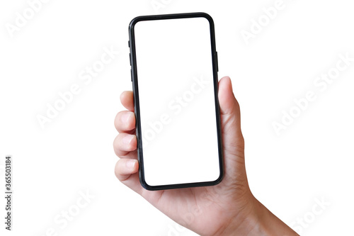 Hand with mobile smart phone Isolated on white background