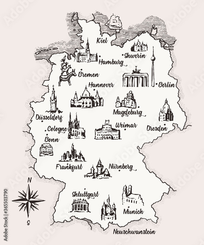 Map Germany old school style vintage retro vector