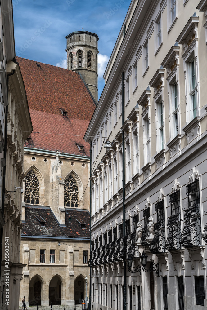 Gothic Curch, Minoritenkirche, In Narrow Alley In The Inner City Of Vienna In Austria