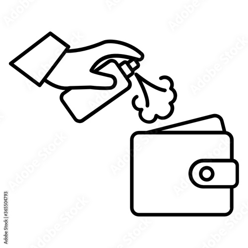 Care of the Personal Belongings during coronavirus pandemic concept vector icon design , Mens Wallet Disinfecting and Decontamination Symbol on White background 