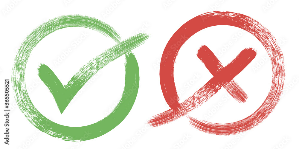 Obraz premium Tick and Cross sign elements. vector buttons for vote, election choice, check marks, approval signs design. Red X and green OK symbol icons check boxes. Check list marks, choice options, survey signs.