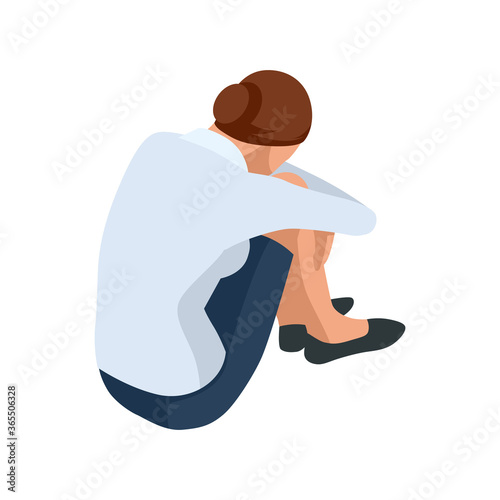 Isometric Business women stylish isolated on white. Business ladies, business woman character pose, crying, pset, sadness, resentment, tears, grief, sadness, pain.