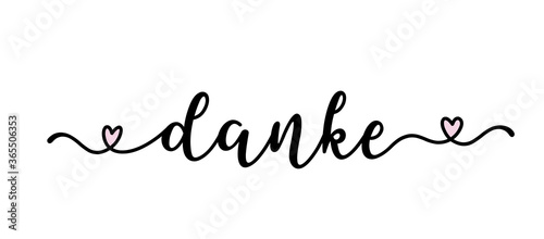 Handgeschriebenes Wort Danke als banner, logo. Lettering für Poster, Postkarte, Einladung, Web Banner, ad