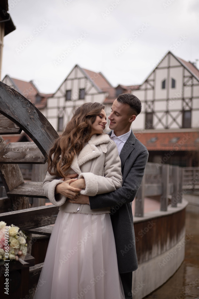 beautiful couple, bride and groom in long dress, part, wedding, girl with curvy hair beautiful couple, bride and groom in long dress, part, wedding, girl with curvy hair