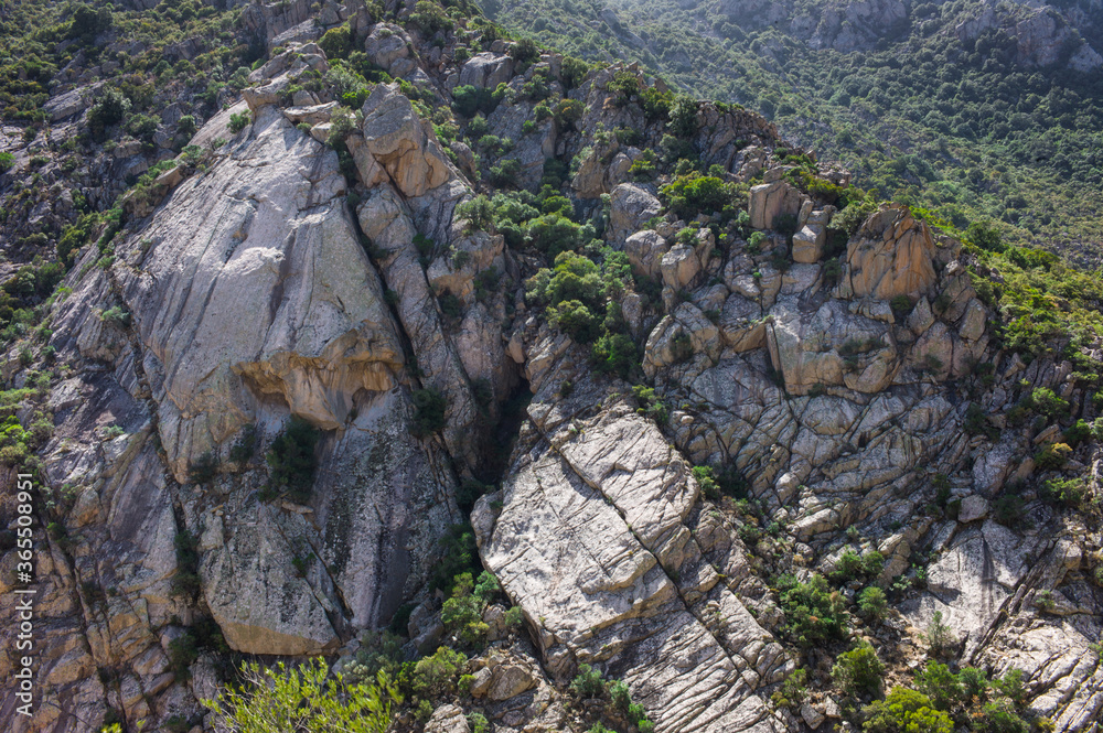 Gigantic rock formations between the forests in the Gorropu canyon, the most important natural site in Sardinia, Italy