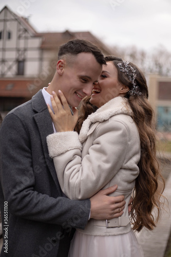 beautiful couple, bride and groom in long dress, part, wedding, girl with curvy hair © Дария Шуба