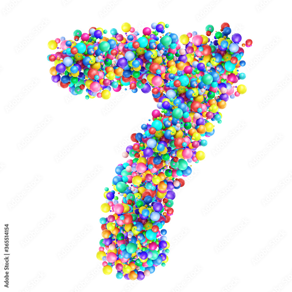Numbers from Group of Multicolor Balls. Number 7 Numbers from Group of Multicolor Balls. Number 7