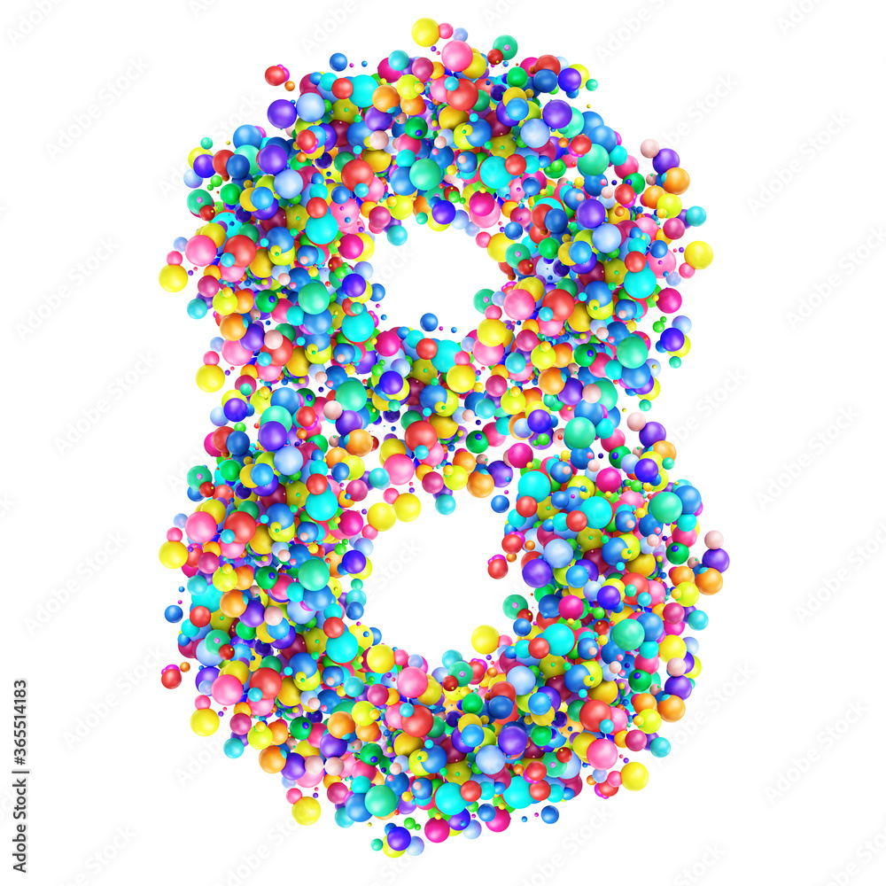Numbers from Group of Multicolor Balls. Number 8 Numbers from Group of Multicolor Balls. Number 8