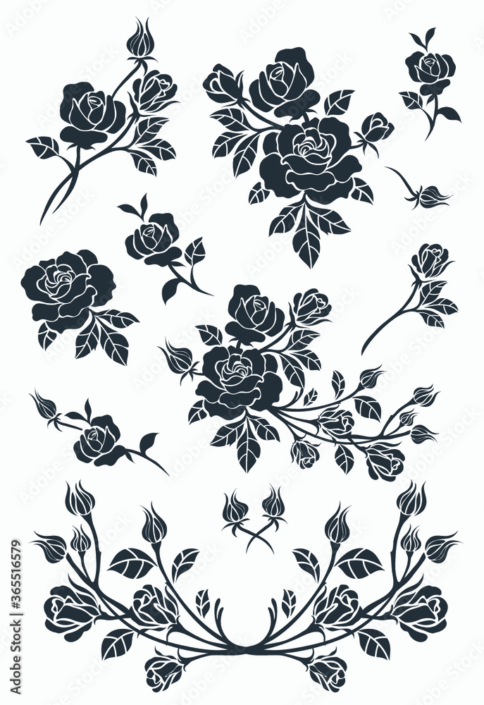set of floral elements set of floral elements
