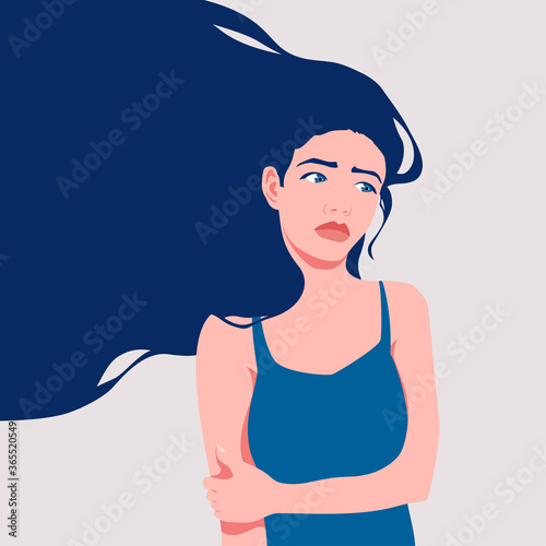 Portrait of a young woman with flowing hair.