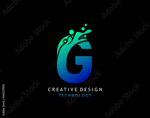 Letter G Water Splash Logo. Modern Techno Alphabetical Icon, Template Design.