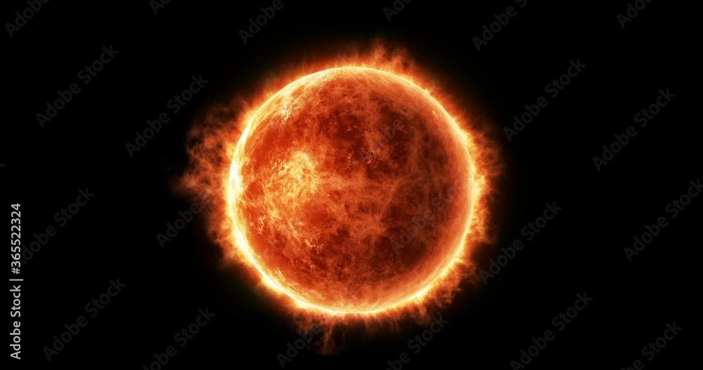 Realistic sun surface with flares.Flying towards the sun.