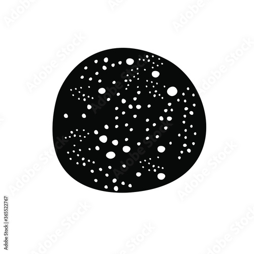 Full moon sun planet floating in space. Simple black and white monochrome minimal illustration drawing design doodle. Round shape with circle craters plain white background. Universe exploration theme