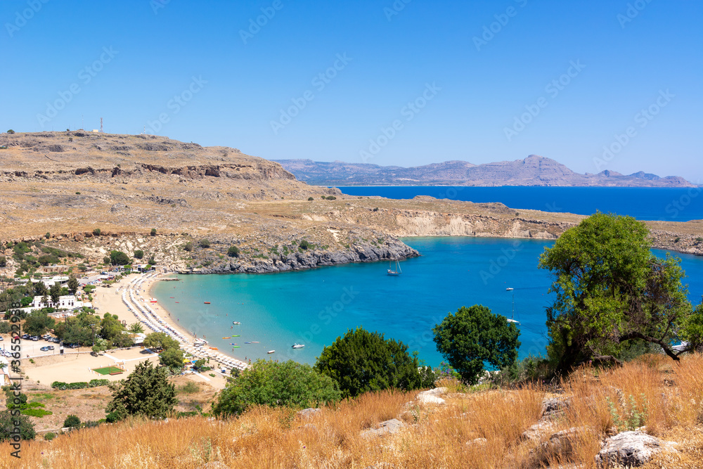 Beautiful Bay of Lindos on Rhodes island, Greece