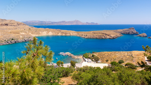 Piękna zatoka Lindos na Rhodes wyspie, Grecja