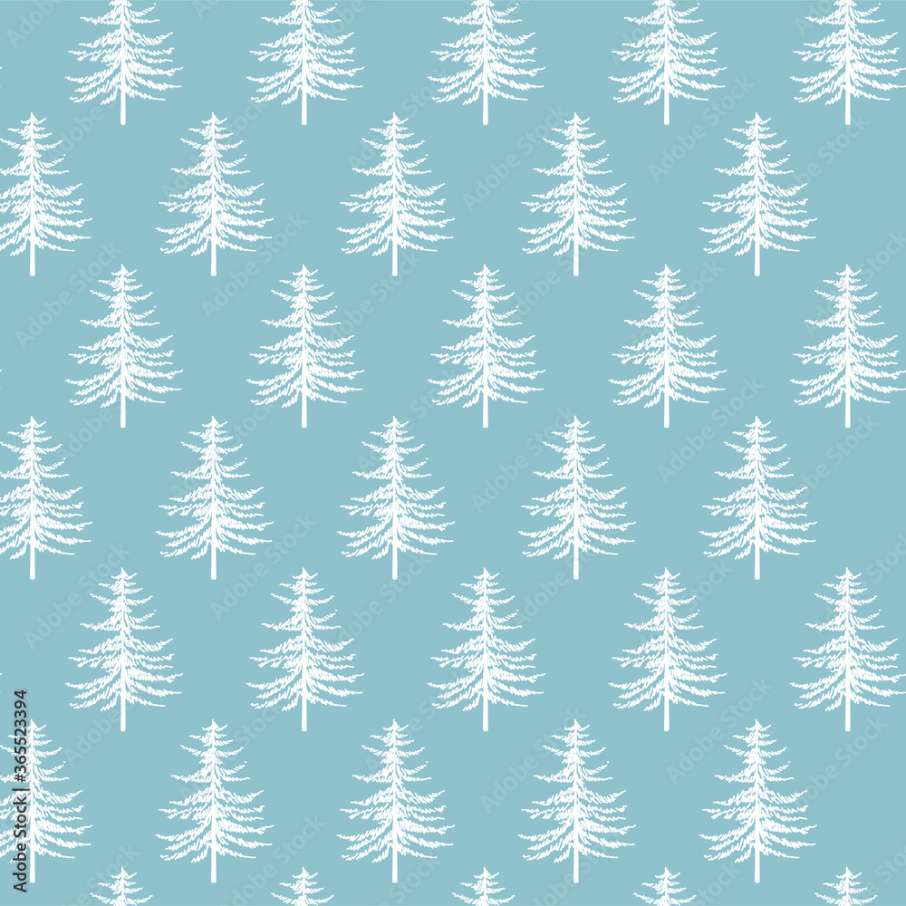 Obraz premium Christmas tree seamless pattern. Noel watercolor print, New year winter holiday decoration, blue christmas background with firs and white snow, wallpaper, wrapping paper design