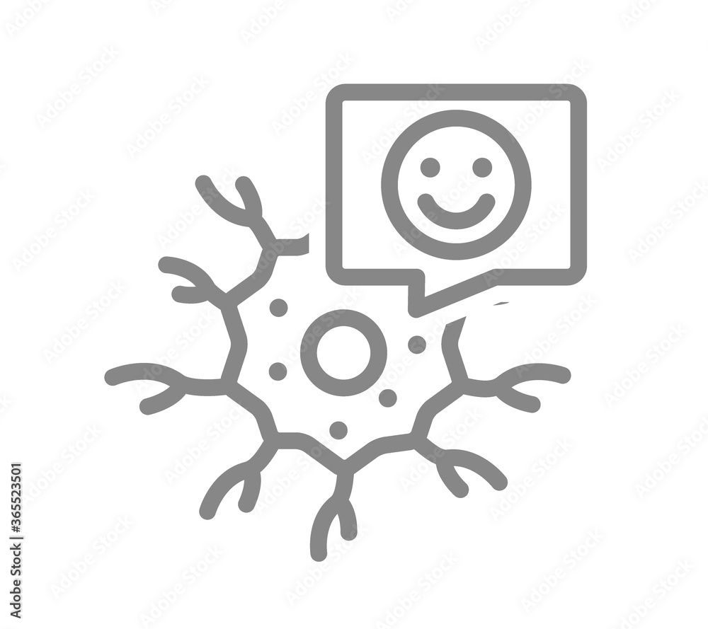 Neuron with happy face in speech bubble line icon. Healthy neural tissue symbol Neuron with happy face in speech bubble line icon. Healthy neural tissue symbol